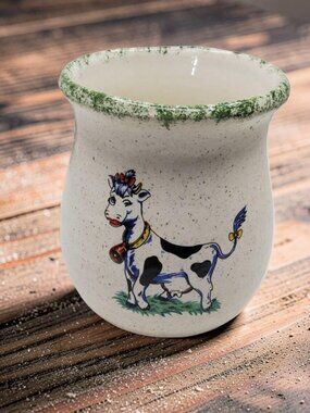 Vintage Handmade Studio Pottery Artist Signed Kathy Farmhouse Style Cow Mini - V